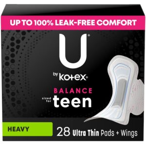 U by Kotex Balance Sized for Teens Ultra Thin Pads with Wings, Heavy Absorbency, 40 Count - Image 11