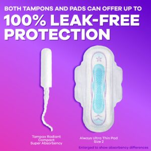 Tampax Pocket Radiant Compact Plastic Tampons, With LeakGuard Braid, Super Absorbency, Unscented, 14 Count - Image 15