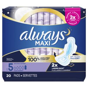 Always Maxi Overnight Pads with Wings, Size 5, Extra Heavy Overnight, Unscented, 20 Count - Image 9