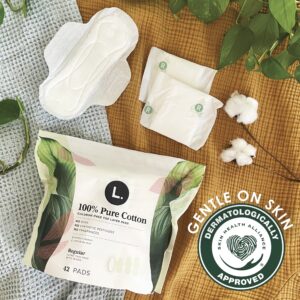 L. Ultra Thin Pads for Women, Regular, 100% Pure Cotton Top Layer 56 Ct - Image 6