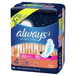 Always Ultra Thin Overnight Pads with Wings, Unscented, Size 4, 38 Ct - Image 12