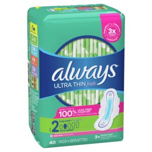 Always Ultra Thin Pads Size 2 Long Absorbency Scented with Wings, 40 Count - Image 11