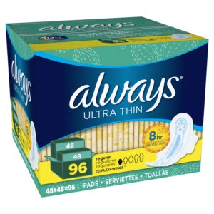 Always Ultra Thin Pads Size 1 Regular Absorbency Unscented with Wings, 96 Count - Image 6