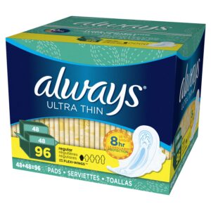 Always Ultra Thin Pads Size 1 Regular Absorbency Unscented with Wings, 96 Count - Image 7