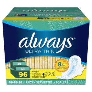 Always Ultra Thin Pads Size 1 Regular Absorbency Unscented with Wings, 96 Count - Image 8