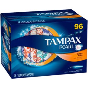 Tampax Pearl Tampons, Unscented, Super Plus, 96 Count