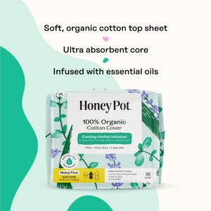 Honey Pot 100% Organic Cotton Cover Cooling Herbal Infusion Heavy Flow Daytime Pads, 16 Count&nbsp - Image 3
