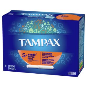 Tampax Cardboard Tampons Super Plus Absorbency, Anti-Slip Grip, LeakGuard Skirt, Unscented, 40 Count - Image 3