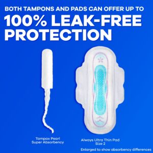 Tampax Pearl Tampons Trio Multipack with LeakGuard Braid, Light/Regular/Super Absorbency, 64 Ct