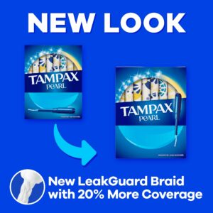 Tampax Pearl Tampons Trio Multipack with LeakGuard Braid, Light/Regular/Super Absorbency, 64 Ct