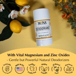 MONA All Natural Magnesium Deodorant for Women & Men | Apricot & Lemon | Baking Soda & Aluminum Free | (2.65 Oz) - Image 3