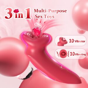 Vibrator Rose Sex Toy for Women-2 IN 1 Female Sex Toys Sucking Vibrator Rose Adult Toy, 10 Tongue Vibrating Modes and 10 Sucking Modes, 360° vibration G spot Vibrator for Woman Couples Adult Sex toys - Image 3