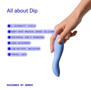 Dame Dip Internal and External Vibrator for Women — USB-C Rechargeable, 5 Speeds, Waterproof, Angled Ridged Design, Personal Massager, Soft Silicone, Ergonomic - Periwinkle - Image 6