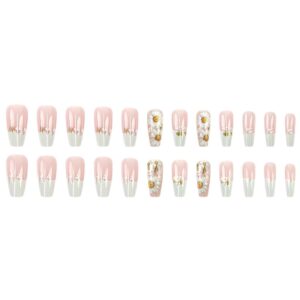 T-HOTLYST 24pcs Flower Press On Nail Full Cover Artificial Nail Floral False Nail Manicure Acrylic Stick on Nail Set for Women - Image 4