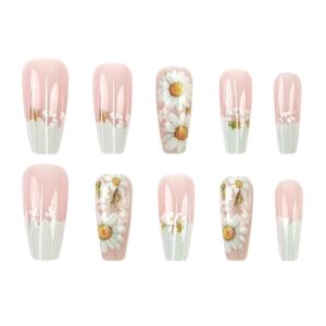 T-HOTLYST 24pcs Flower Press On Nail Full Cover Artificial Nail Floral False Nail Manicure Acrylic Stick on Nail Set for Women - Image 5