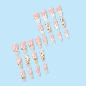 T-HOTLYST 24pcs Flower Press On Nail Full Cover Artificial Nail Floral False Nail Manicure Acrylic Stick on Nail Set for Women - Image 8