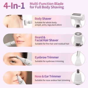 Hoeylife 4 in 1 Electric Razors for Women, Electric Shaver for Women, Pubic Hair Trimmers,Lady Electric Bikini Shaver, Wet Dry Bikini Trimmer for Face Nose Arms Legs Pubic - Image 4