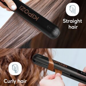 KIPOZI Professional 1" Tourmaline & Ceramic 2 in 1 Flat Iron Hair Straightener, Ionic, Black - Image 3