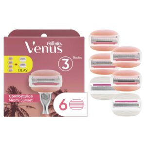 Venus Miami ComfortGlide Sunset 4 Count and ComfortGlide plus Olay 2 Count, 6 Total Women’s Razor Blade Refills - Image 1