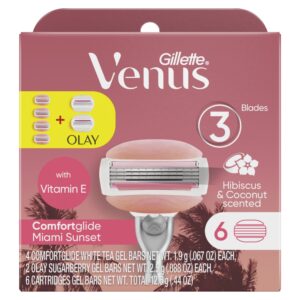 Venus Miami ComfortGlide Sunset 4 Count and ComfortGlide plus Olay 2 Count, 6 Total Women’s Razor Blade Refills - Image 7