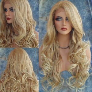 Adakot Blonde Wigs for Women Human Hair, Long Curly Wavy Lace Front Wigs Human Hair Natural Color - Image 1