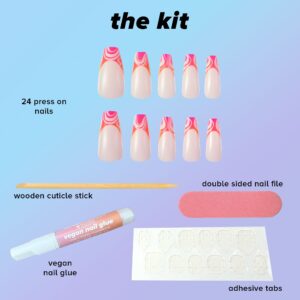 Lottie London x Chaun Legend Stay Press’d, Press on Nail Set, Pink & Orange Ombre Swirl Tips Coffin Shape, Chaunbré Sunset, 24 Nails