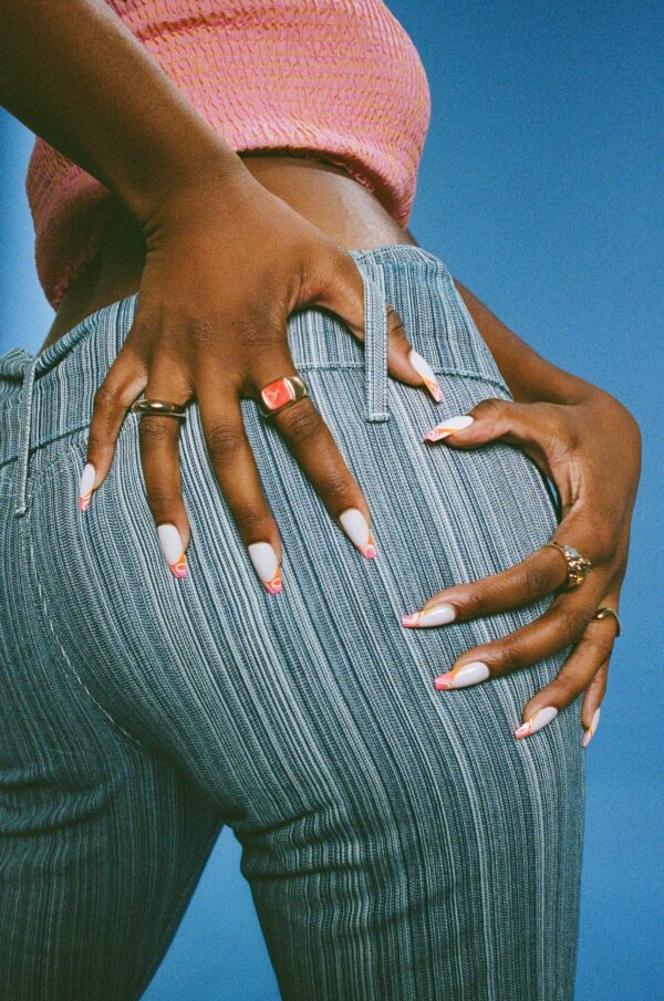 Lottie London x Chaun Legend Stay Press’d, Press on Nail Set, Pink & Orange Ombre Swirl Tips Coffin Shape, Chaunbré Sunset, 24 Nails