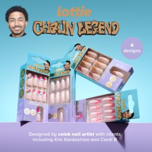 Lottie London x Chaun Legend Stay Press’d, Press on Nail Set, Pink & Orange Ombre Swirl Tips Coffin Shape, Chaunbré Sunset, 24 Nails
