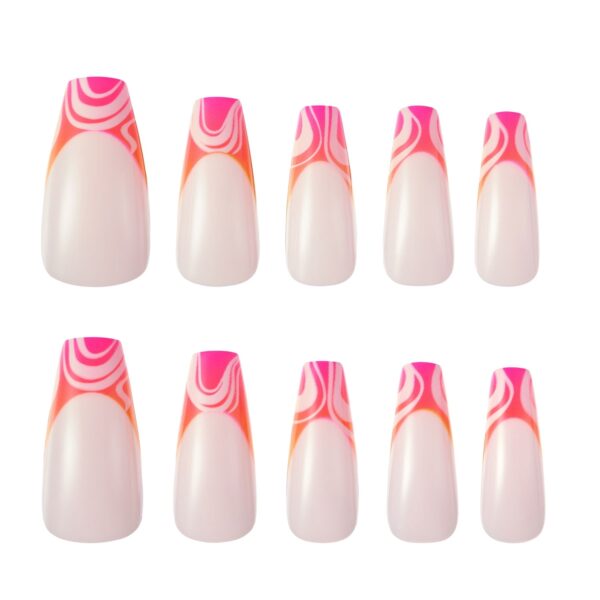 Lottie London x Chaun Legend Stay Press’d, Press on Nail Set, Pink & Orange Ombre Swirl Tips Coffin Shape, Chaunbré Sunset, 24 Nails