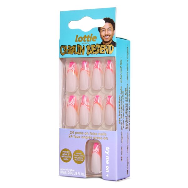 Lottie London x Chaun Legend Stay Press’d, Press on Nail Set, Pink & Orange Ombre Swirl Tips Coffin Shape, Chaunbré Sunset, 24 Nails
