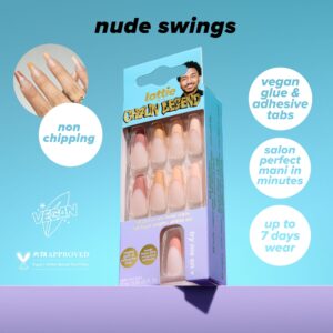Lottie London x Chaun Legend Stay Press'd, Press on Nail Set, Neutral Nude Tips Coffin Shape, Nude Swings, 24 Nails - Image 3