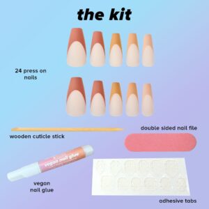 Lottie London x Chaun Legend Stay Press'd, Press on Nail Set, Neutral Nude Tips Coffin Shape, Nude Swings, 24 Nails - Image 4