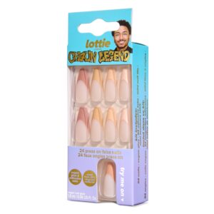 Lottie London x Chaun Legend Stay Press'd, Press on Nail Set, Neutral Nude Tips Coffin Shape, Nude Swings, 24 Nails - Image 11