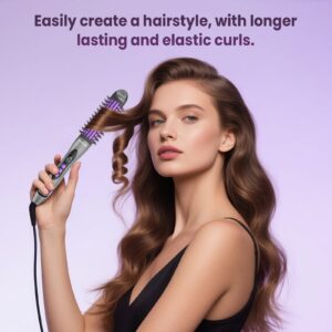 NEXPURE Curling Iron, Anti-Scald Curling Brush 30s Rapid Heating, 2 in 1 Flat Iron and Thermal Brush, 11 Temperature Settings, Purple - Image 3