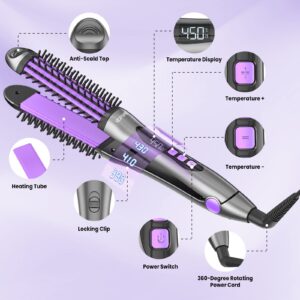 NEXPURE Curling Iron, Anti-Scald Curling Brush 30s Rapid Heating, 2 in 1 Flat Iron and Thermal Brush, 11 Temperature Settings, Purple - Image 4