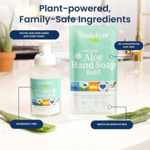 Truly Free Aloe Unscented Hand Soap - 10x Concentrated Aloe Vera, Non-Drying Gentle Cleanser - Bathroom Hand Soap - 1 Bottle with Foaming Dispenser Pump + 2 Moisturizing Hand Soap Refill - Image 3