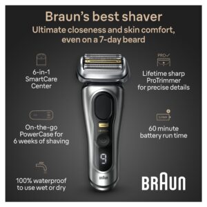 Braun Series 9 PRO+ Electric Shaver, 6in1 SmartCare Center & PowerCase, 9577cc Silver - Image 3