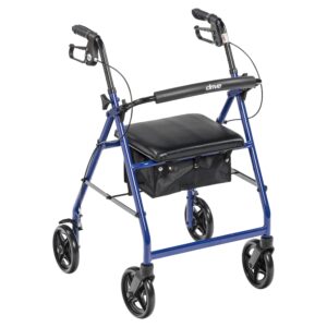 Drive Medical Aluminum Rollator Rolling Walker with Fold Up and Removable Back Support and Padded Seat, Blue - Image 1