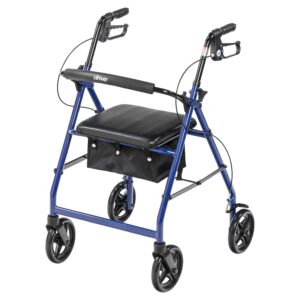 Drive Medical Aluminum Rollator Rolling Walker with Fold Up and Removable Back Support and Padded Seat, Blue - Image 2
