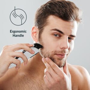 Perry Ellis 4-in-1 Facial Kit, Beard Grooming Kit for Men| Shave, Trim, Exfoliate|Rotary Shaver, 3 Attachable Heads|Ear and Nose Hair Trimmer for Men |Spin Brush, Beard Trimmer|USB Fold Charging Stand - Image 5