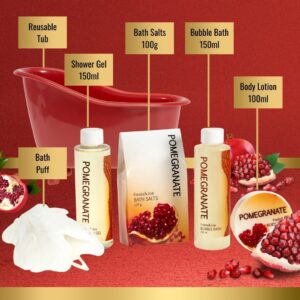 Freida and Joe Mother's Day Bath and Body Gift Set for Her Pomegranate Fragrance Spa Bath Gift Set in Red Tub - Image 4