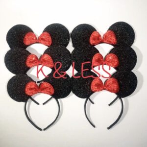 Minnie Mickey Mouse Ears Headbands 12Pcs Black Red Bow Party Favors Birthday