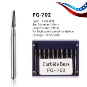 Crisp - Dental Fg-702 Tungsten Steel Carbide Burs Cone Drills For High-Speed Handpiece - Image 4