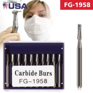 Crisp - 10X Dental Round Carbide Steel Drills Burs Fg-1958 Bur For High Speed Handpiece - Image 1
