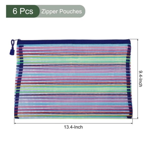 6 Pack Mesh Cosmetic Bags A4 Nylon Zipper Files Pockets Organizer Dark Blue