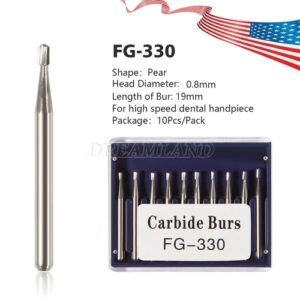 Crisp - 10Pcs Dental Round Carbide Steel Drills Burs Fg-330 Bur For High Speed Handpiece - Image 1