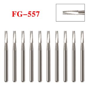 Crisp – 10Pcs Dental Tungsten Carbide Burs Fg 557 Bur Drills Friction Grip High Speed Or