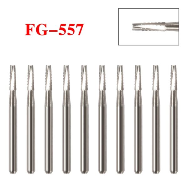 Crisp – 10Pcs Dental Tungsten Carbide Burs Fg 557 Bur Drills Friction Grip High Speed Or