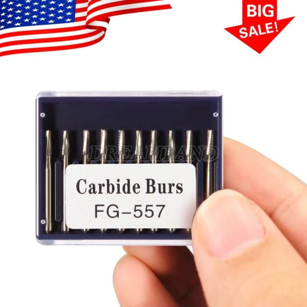 Crisp – 10Pcs Dental Tungsten Carbide Burs Fg 557 Bur Drills Friction Grip High Speed Or