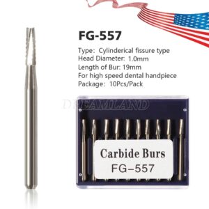 Crisp – 10Pcs Dental Tungsten Carbide Burs Fg 557 Bur Drills Friction Grip High Speed Or